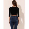 INSPIRE CHIC Women's Velvet V Neck 3/4 Sleeve Solid Crop Top - 4 of 4