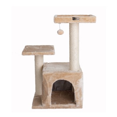 Beige Sisal and Plush 32-Inch Cat Tree with Playhouse