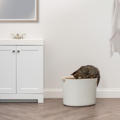 Large White and Beige Top Entry Cat Litter Box with Scoop
