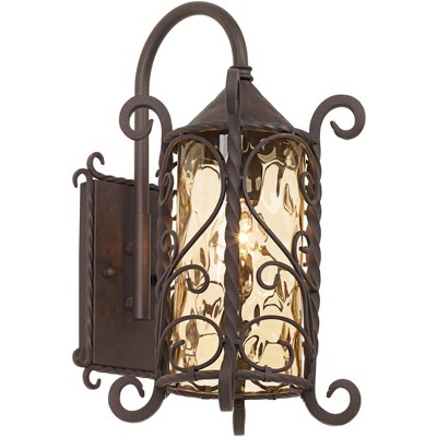 Bronze and Dark Walnut Glass Wall Sconce with Scrollwork