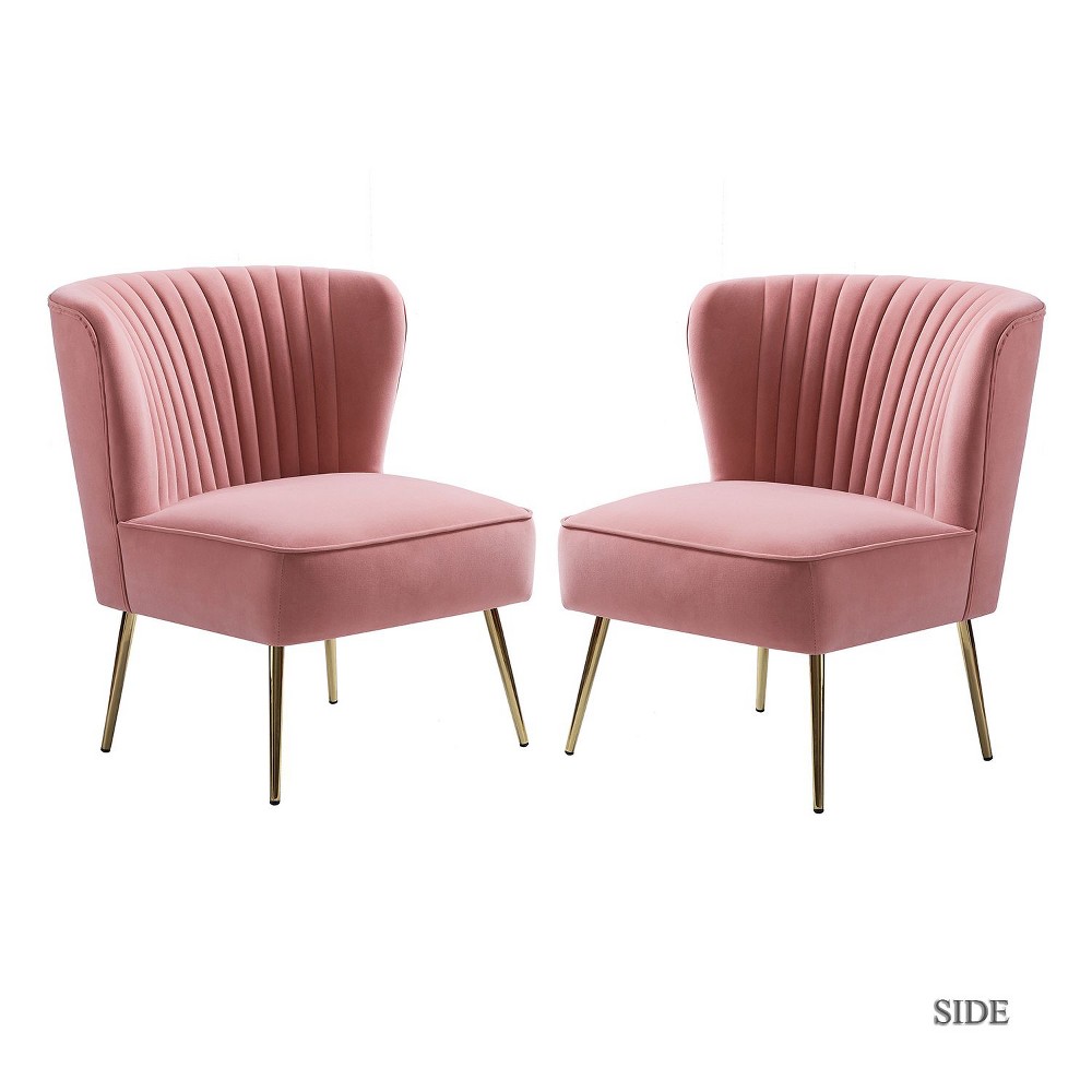 Quentin Velvet Accent Side Chair with Padded Seat Set of 2 | Karat Home - Pink