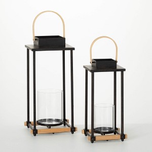 Sullivans 21.5" & 17.5" Black Metal Hurricane Lanterns Set of 2 - 1 of 3
