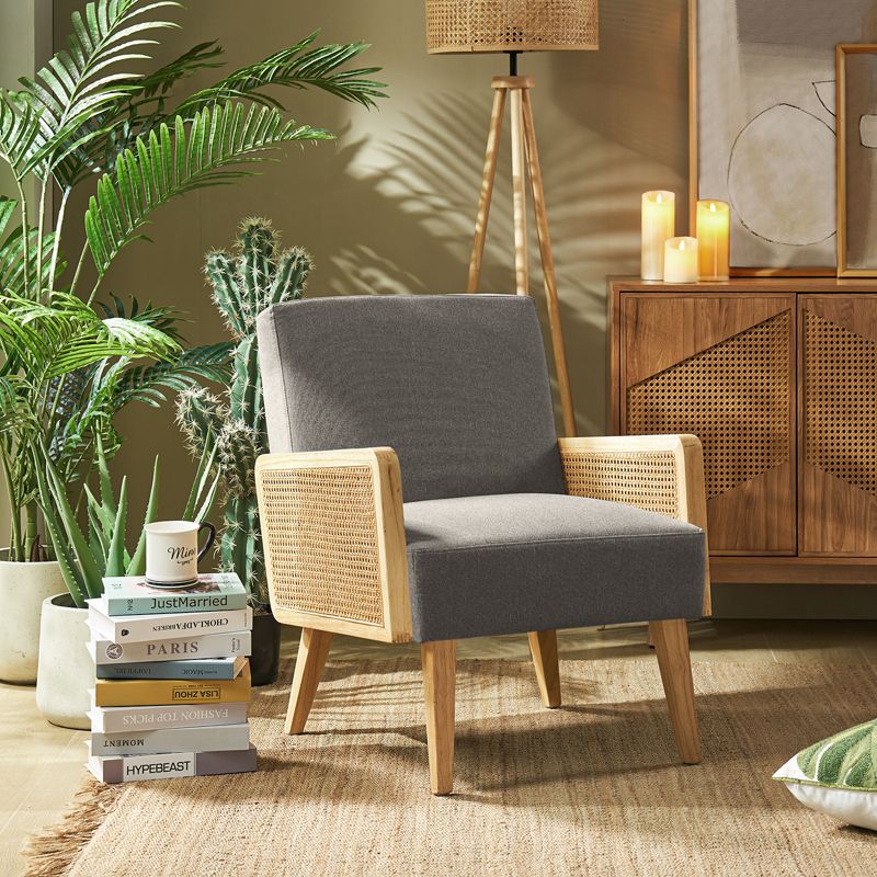 Chloé Cane Arm Chair with Wood Base Living Room Upholstered Accent Chair with Rattan Armrest | Karat Home, 5 of 14