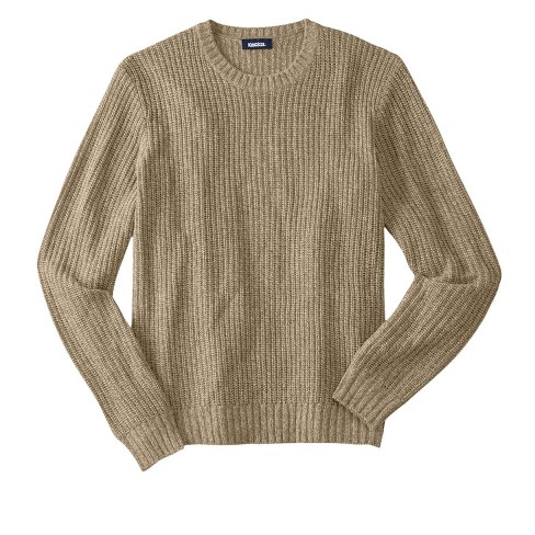 KingSize Men's Big & Tall Shaker Knit Crewneck Sweater - Big - 6XL, Khaki  Marl Beige