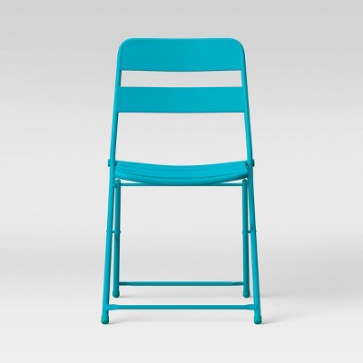 Metal Slat Patio Folding Chair Aqua 