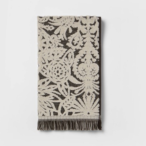 Diamond Border Terry Hand Towel Black/white - Threshold™ : Target