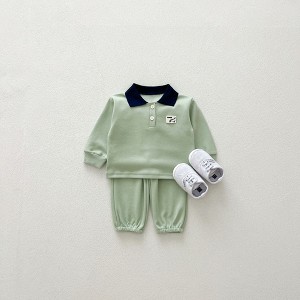MyKids-USA Casual and Versatile Two-Piece Set: Print Top Polo Top and Pants for Baby and Toddlers - 1 of 4