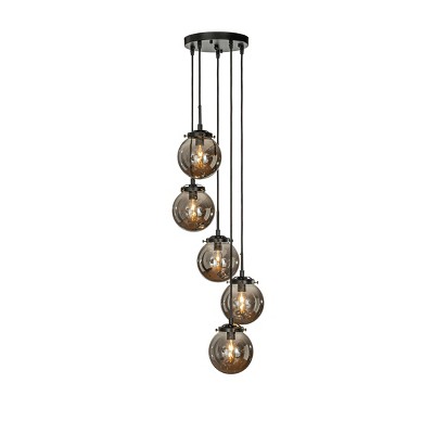 ALOADECOR 5-Light Staircase Modern Chandelier Foyer Pendant With Clear Globe Bubble Glass Accents