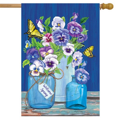 Blue and Purple Spring Garden Flag with Mason Jars, 28" x 40"