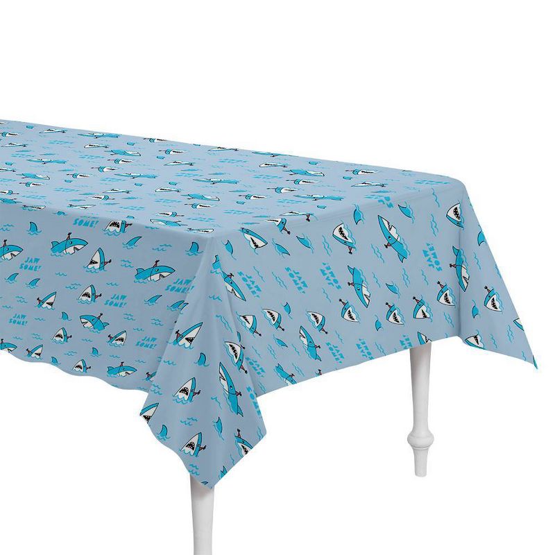 54&#34;x84&#34; Shark Printed Plastic Table Cover Blue - Spritz&#8482;, 1 of 4