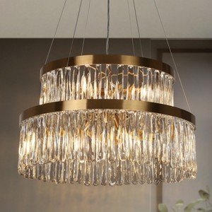 LNC Miswinamp 6-Lights 22.5"  Luxury and Glam  2-Tier Crystal Drum Chandelier,Polished Gold - 1 of 4