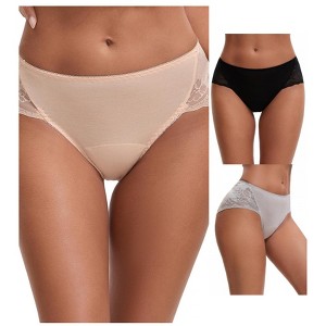 INSPIRE CHIC Women's Mid-Waisted Lace Briefs HI-Cut Period Leak Proof Ladies Underpants 3 Packs - 1 of 4