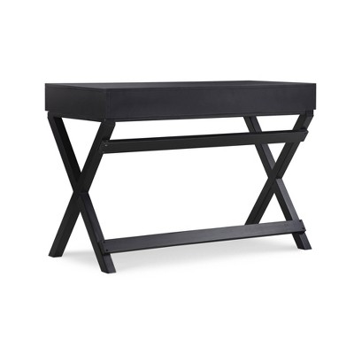 Sleek X-Framed Black Wood Writing Desk with Silver Hardware