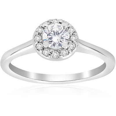 Pompeii3 1/2ct Round Diamond Halo Engagement Ring 14k White Gold - Size ...