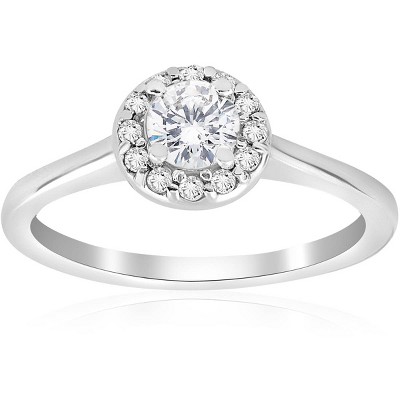 Pompeii3 1/2ct Round Diamond Halo Engagement Ring 14K White Gold