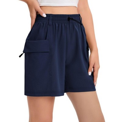 Womens 5" Inseam Hiking Shorts Zipper Multi-Pocket Cargo High-Rise Hiking Shorts Elastic Multifunctional Waist