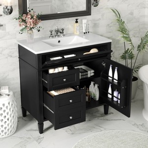 Grungis Bathroom Vanity with Single Top Sink,Modern Bathroom Vanity Storage Cabinet with 2 Drawers and a Tip-out Drawer - 1 of 4
