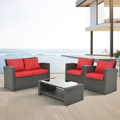 GlasFlength Patio Seating Sets, Combine Modern Design with Comfort, Elevate Your Patio Experience with Outdoor Lounge Sets, Red, 45.25"*25.75"*29.75"