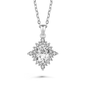 Guili Sterling Silver White Gold-Plated Pendant Necklace with Brilliant CZ in Blue, Green, or White—A Stunning, Timeless Piece for Any Occasion. - 1 of 4