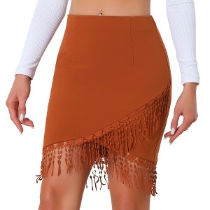 Allegra K Women's Boho Summer Beach Casual Fringe Midi Skirt - 1 of 4