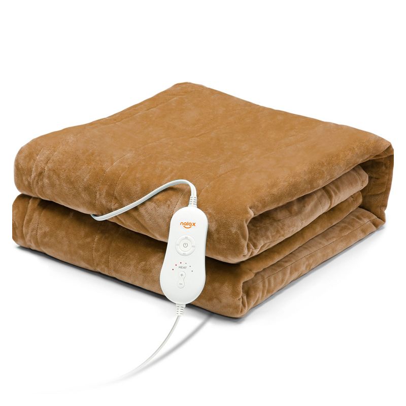 nalax Electric Fast Heating Full Body Washable Throw Blanket with 6 Heat Temperature Levels, 4 Timer Settings, and Automatic Shut-Off, Brown, 1 of 7