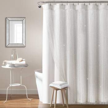 72"x72" Night Sky String Thread with Peva Lining Shower Curtain White - Lush Décor