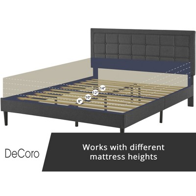 Mornington Dark Grey Linen Upholstered Queen Platform Bed Frame with Tufted Headboard
