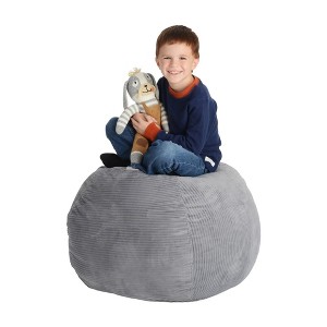 Creative QT Stuff 'n Sit Large 33'' Bean Bag Storage Cover for Stuffed Animals & Toys - Light Gray Corduroy - Toddler & Kids - 1 of 4
