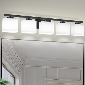 YANSUN 40 in. 5 Light Matte Black Vanity Light with White Glass Shades for Bathroom and No Bulbs Included - 1 of 1