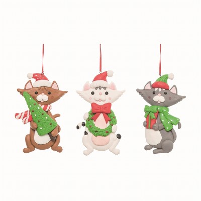 Transpac Plastic Christmas Cat Ornament Set of 3 Christmas Home Decorations