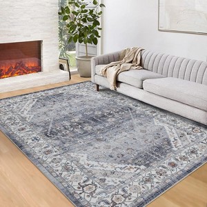 Fulvari Area Rugs Traditional Floral Print Indoor Mat with Non-Slip Backing,Machine Washable Low Pile Floor Carpet for Bedroom - 1 of 4