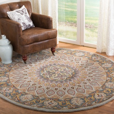 Heritage Blue and Grey Hand-Tufted Wool Round Rug