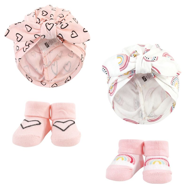Hudson Baby Infant Girl Turban and Socks Set, Modern Rainbow, One Size, 1 of 5