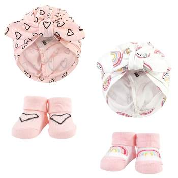 Hudson Baby Infant Girl Turban and Socks Set, Modern Rainbow, One Size