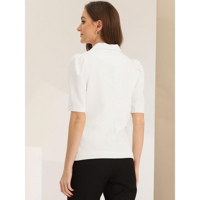 INSPIRE CHIC Women's Lapel Collar Buttoned Summer Work Office Short Sleeve Casual Blazer Jacket White Small — фото 3