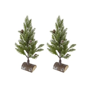 NAYSAYE Party Decoration and Accessories Artificial Pine Trees with Snow on Wood Base Set for Christmas Decorations, White and Green, 14"*12"*18" - 1 of 4