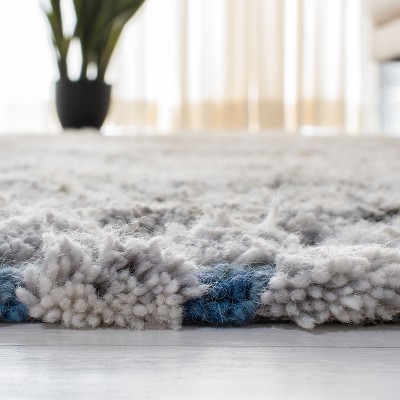 Grey and Olive Hand-Tufted Wool Moroccan Shag Runner Rug