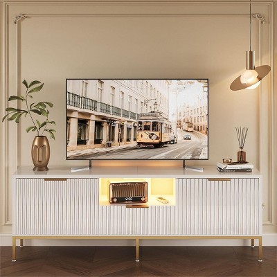 Bestier  55/70 inch LED TV Stand for TVs up to 60/80 inch Modern High Gloss Entertainment Center with Drawers Cabinets Fluted TV Console