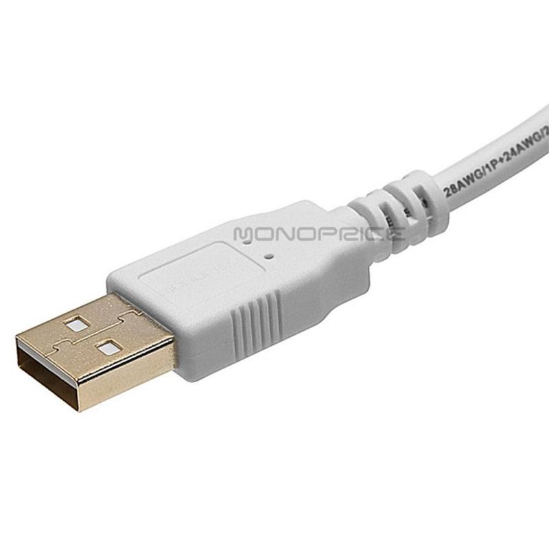 Monoprice USB 2.0 Cable - 15 Feet - White | USB Type-A to USB Mini-B 2.0 Cable - 5-Pin, 28/24AWG, Gold Plated, 2 of 4