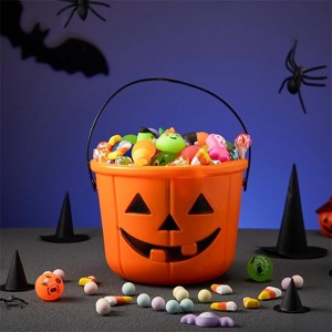 Joyfy 6 pcs Halloween Orange Pumpkin Candy Bucket, Trick or Treat Goody Baskets, Portable Pails with Handle for Kids Party Favors - 1 of 4