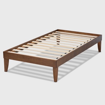 Twin Walnut Wood Platform Bed Frame with Graduated Legs