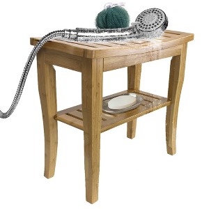 Sorbus Bamboo Shower Bench Stool with Shelf - 2-Tier Wood Storage & Seating for Bathroom, Shower Bench Chair, Bath Stool, Spa Sauna Seat - 1 of 4