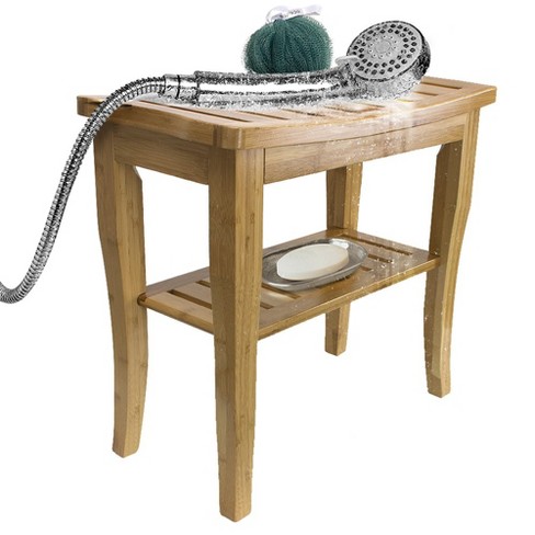 Sorbus Bamboo Shower Bench Stool With Shelf 2 tier Wood Storage