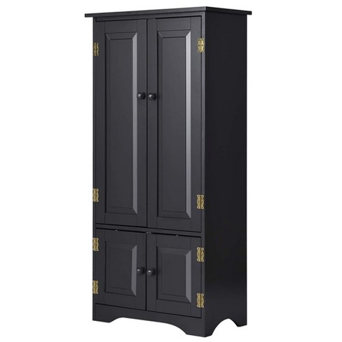 Costway Tall Storage Cabinet Kitchen Pantry Cupboard with Tempered Glass  Doors & Shelves Black