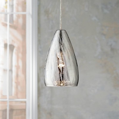 Chrome Mini Pendant with Crackle Glass Shade