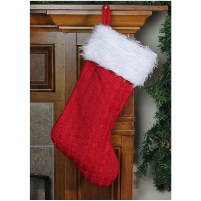 Holiday Stocking Plaid Red/Black Faux Fur Cuff 18" Xmas Decor Threshold 