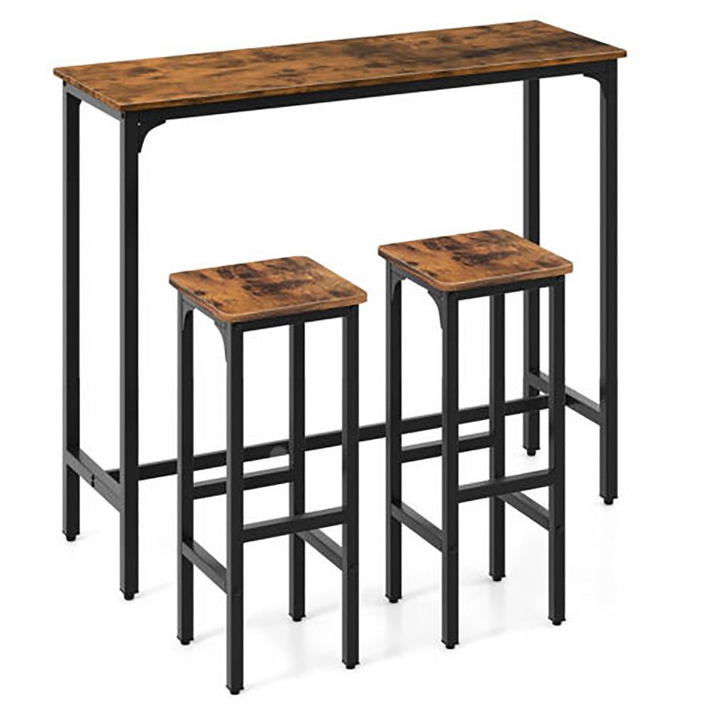 Tangkula 3PCS Bar Table & Chairs Set Industrial Dining Breakfast Table Set w/ Metal Frame, 1 of 11