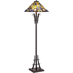 Robert Louis Tiffany Asian-Inspired Floor Lamp 62" Tall Bronze Iron Tiffany Style Jewel Tone Art Glass Shade for Living Room Reading Bedroom Office - 1 of 4