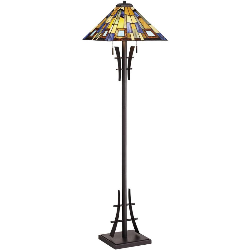 Robert Louis Tiffany Asian-Inspired Floor Lamp 62" Tall Bronze Iron Tiffany Style Jewel Tone Art Glass Shade for Living Room Reading Bedroom Office, 1 of 10