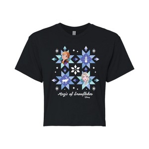 Women's - Frozen 2 - Magic Of Snowflake Christmas Cropped Graphic T-Shirt - 1 of 4